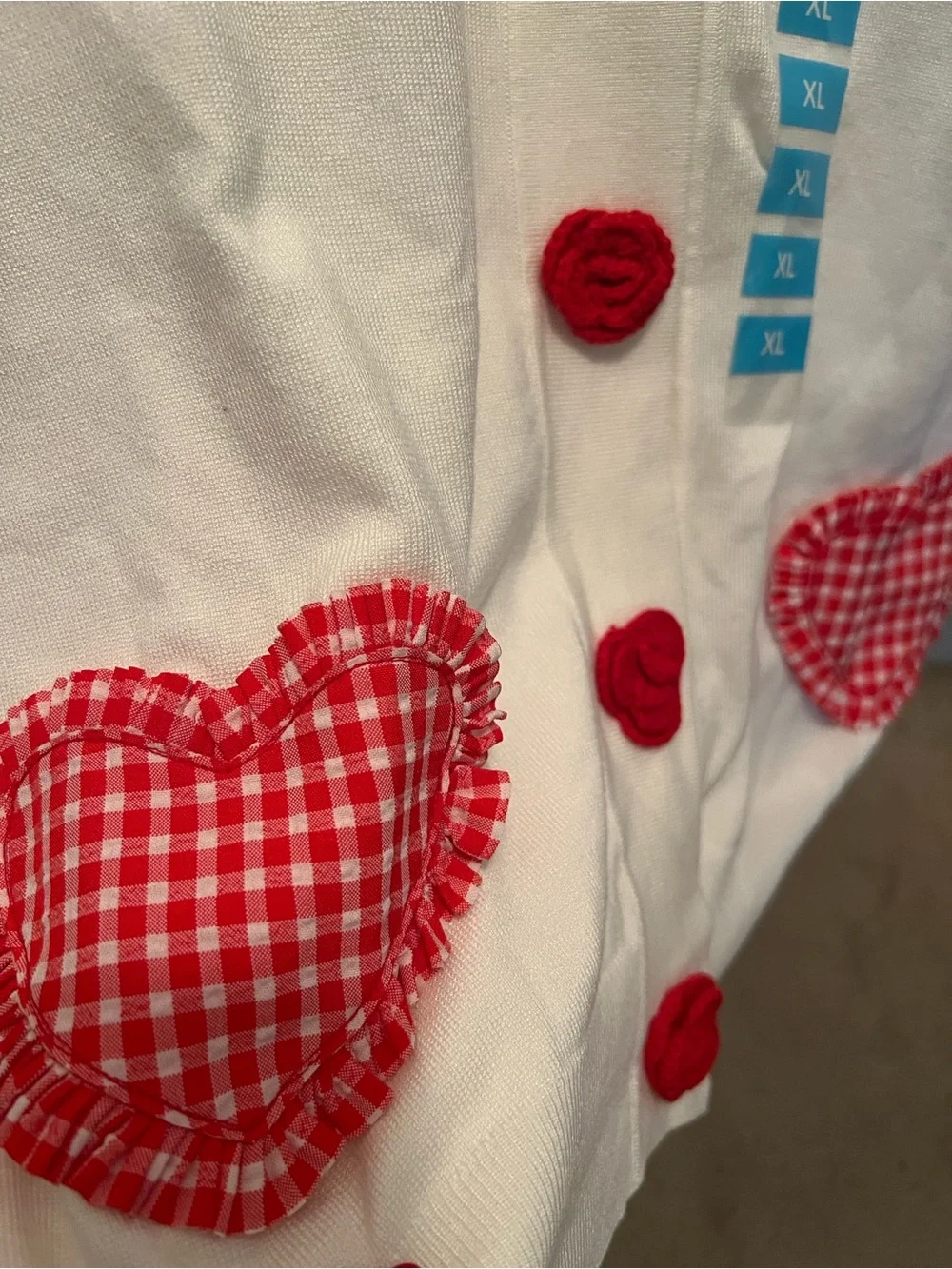 Feeling Festive White Cardigan with Red Heart Details - Women's Sweater